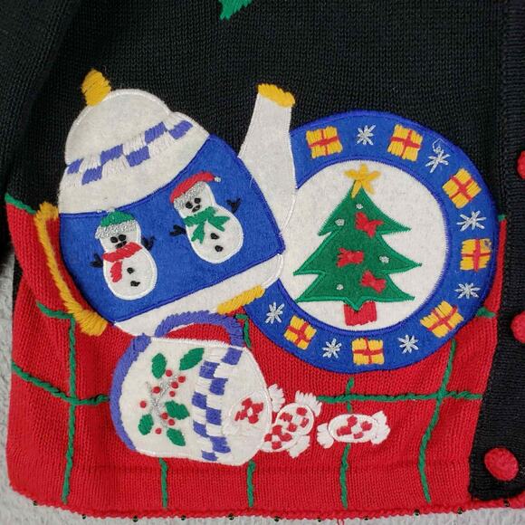 Vintage Paul Harris Cardigan Women's Medium Knit Christmas Black Sweater - Picture 5 of 11